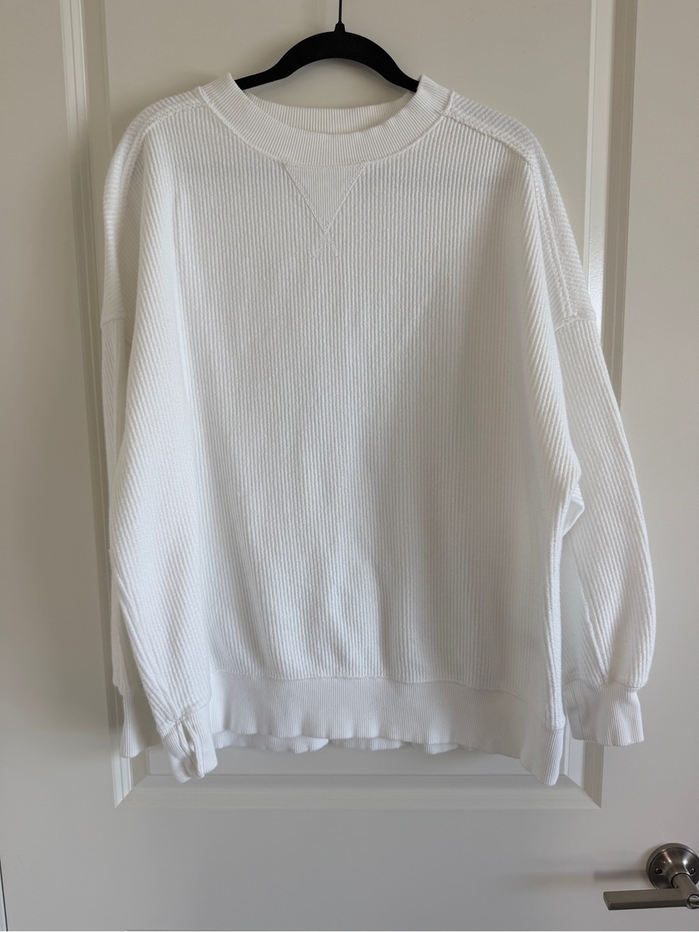 aerie White Ribbed Scoop Crew Sweatshirt